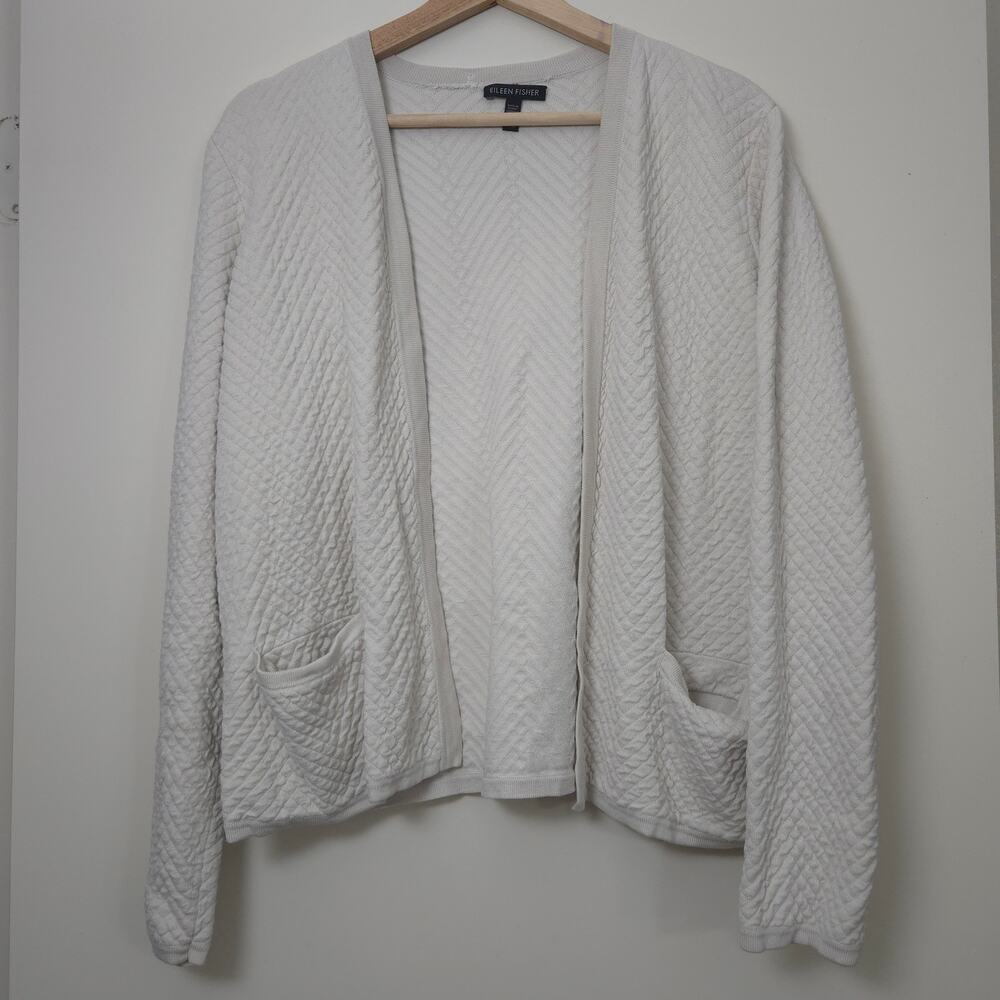 Eileen Fisher Silk Organic Cotton Open Cardigan Sweater Size M Cream Neutral